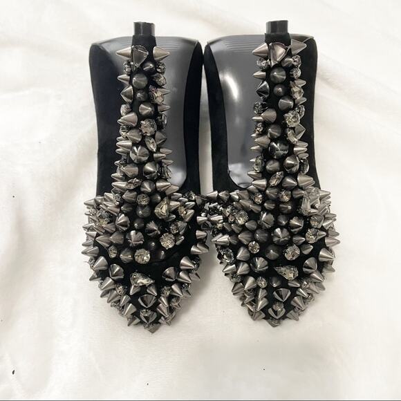 Sam Edelman Lorissa black spiked pumps open toe leather studded heels size 8 - Picture 8 of 12